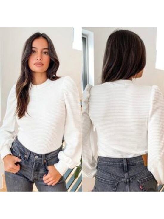 Lulu's Sweaters - Lulus Subtle Drama Ivory Ribbed Balloon Sleeve Sweater Top Size XS